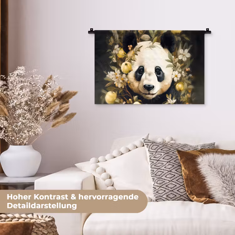 Panda - Pandabeer - Wilde dieren - Natuur - Bloemen Wandkleed katoen klein -tsfeer1_DE