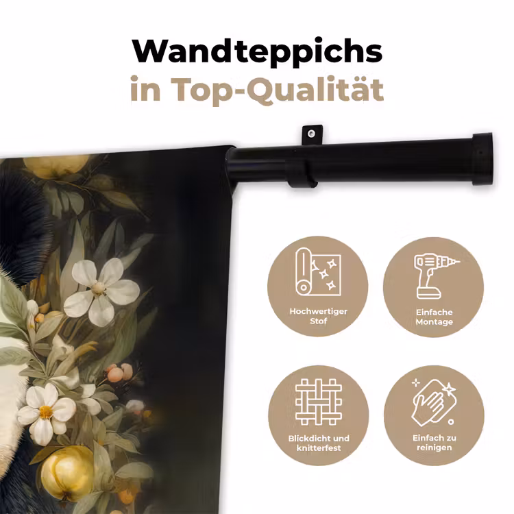 Panda - Pandabeer - Wilde dieren - Natuur - Bloemen Wandkleed katoen klein -tsfeer2_DE