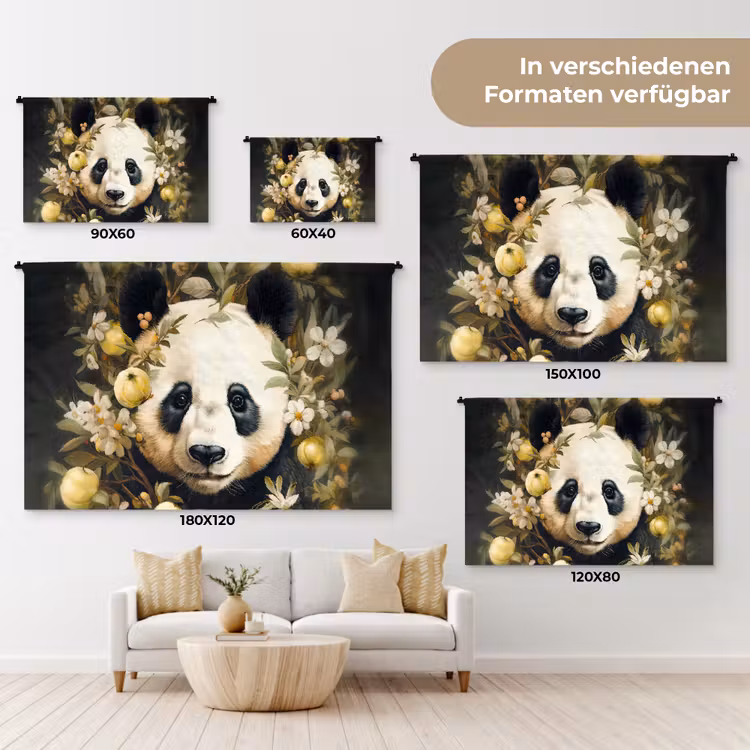 Panda - Pandabeer - Wilde dieren - Natuur - Bloemen Wandkleed katoen klein -tsfeer8_DE