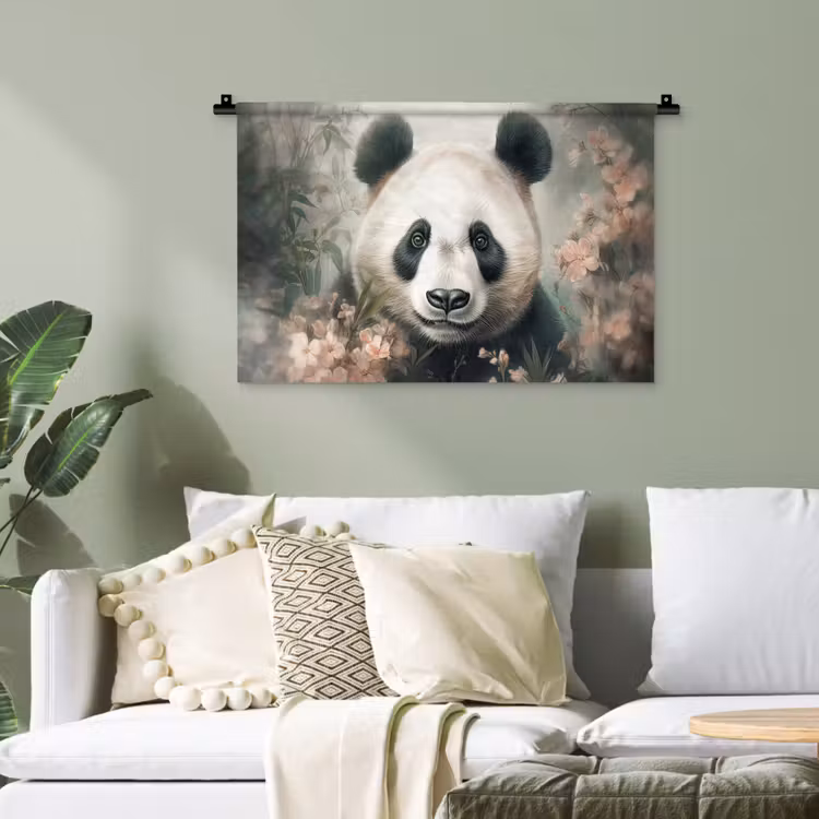 Panda - Dieren - Bloemen - Planten Wandkleed katoen klein -sfeer7