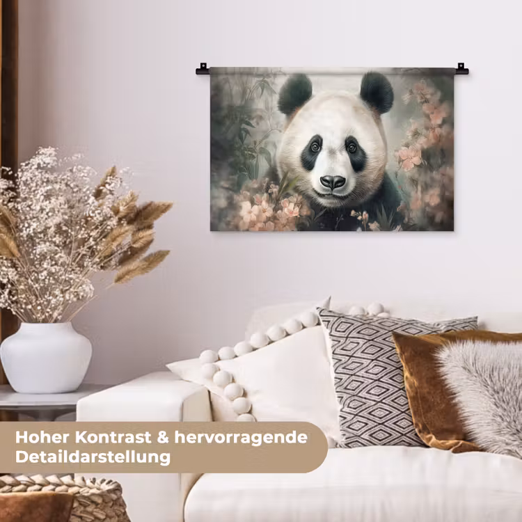 Panda - Dieren - Bloemen - Planten Wandkleed katoen klein -tsfeer1_DE