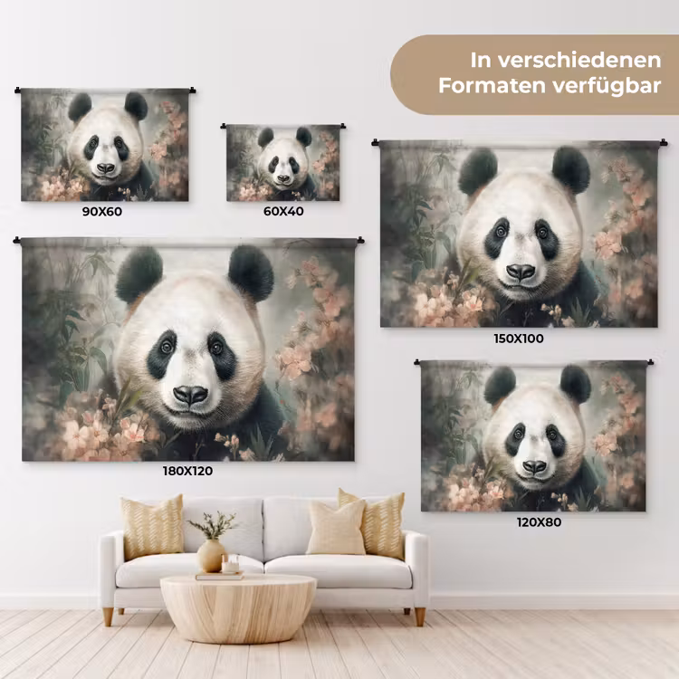 Panda - Dieren - Bloemen - Planten Wandkleed katoen klein -tsfeer8_DE