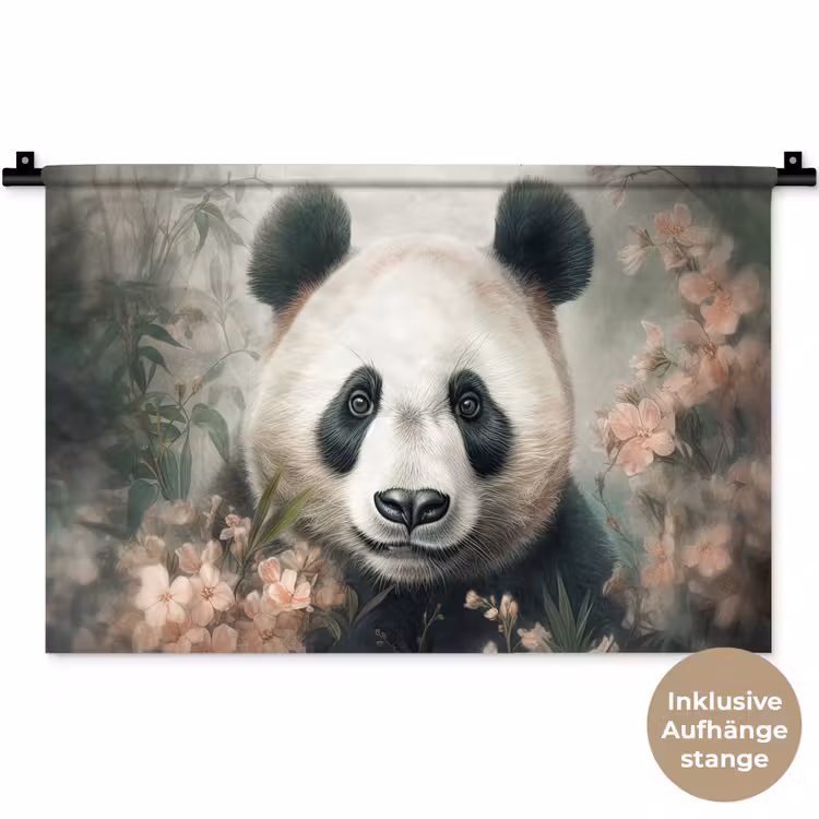 Panda - Dieren - Bloemen - Planten Wandkleed katoen klein -t3d_DE