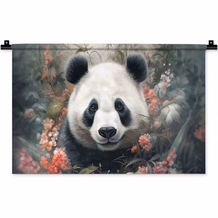 Panda - Wilde dieren - Bloemen - Natuur Wandkleed katoen klein -zz3d