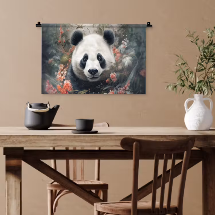 Panda - Wilde dieren - Bloemen - Natuur Wandkleed katoen klein -sfeer6