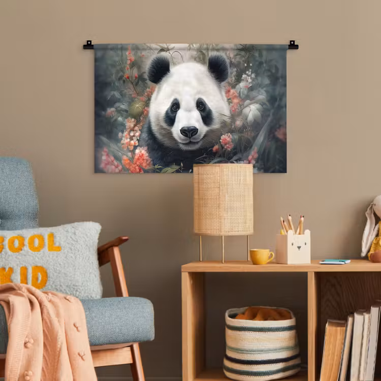 Panda - Wilde dieren - Bloemen - Natuur Wandkleed katoen klein -wsfeer4_kind