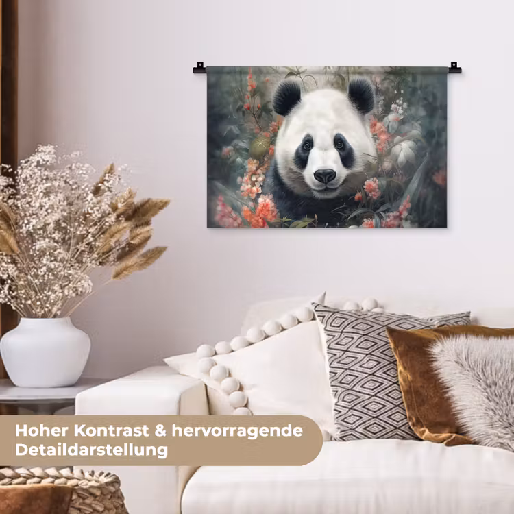 Panda - Wilde dieren - Bloemen - Natuur Wandkleed katoen klein -tsfeer1_DE