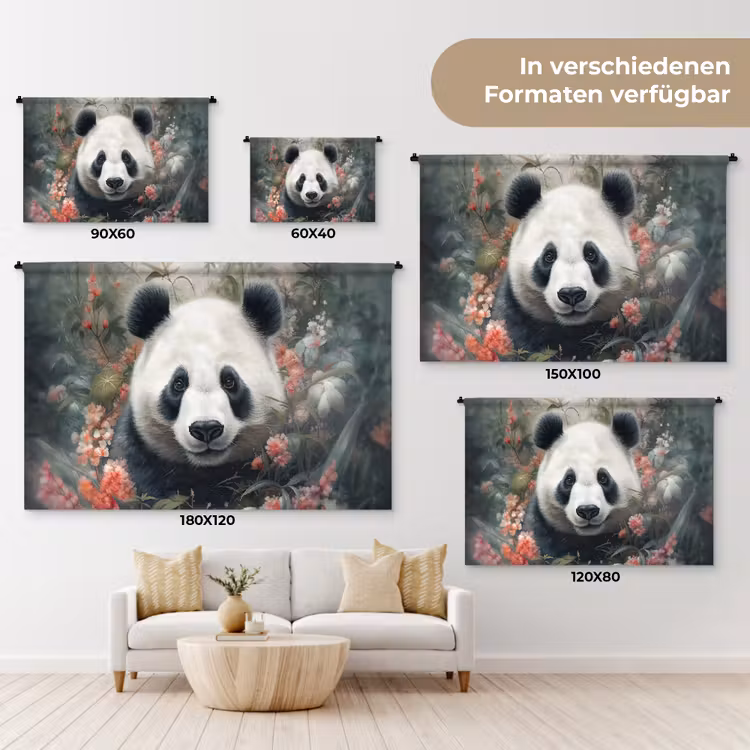 Panda - Wilde dieren - Bloemen - Natuur Wandkleed katoen klein -tsfeer8_DE