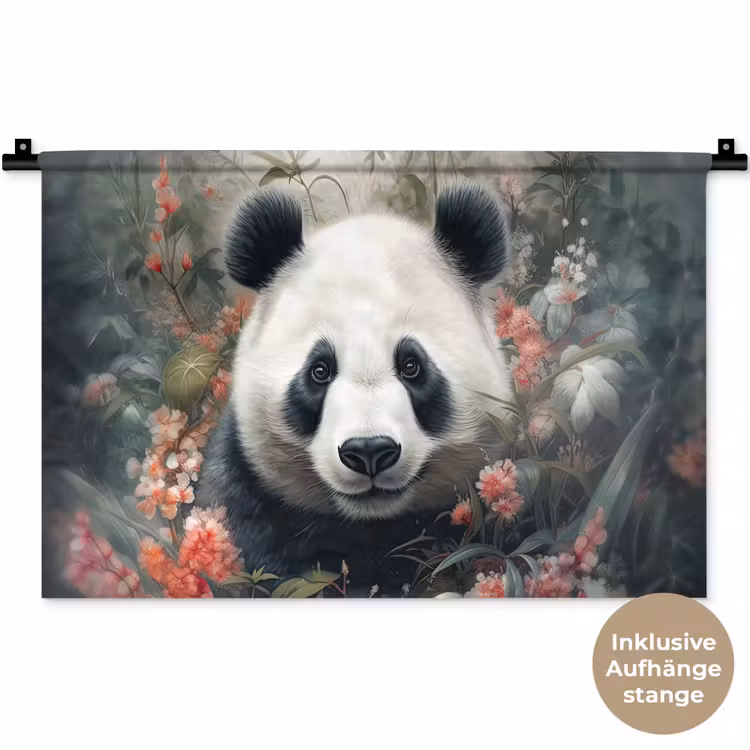 Panda - Wilde dieren - Bloemen - Natuur Wandkleed katoen klein -t3d_DE