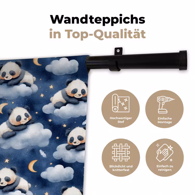 Panda's - Slapen - Blauw Wandkleed katoen klein 269 -tsfeer2_DE
