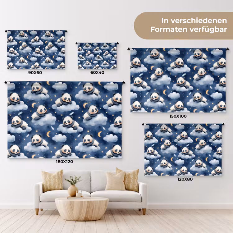 Panda's - Slapen - Blauw Wandkleed katoen klein 269 -tsfeer8_DE