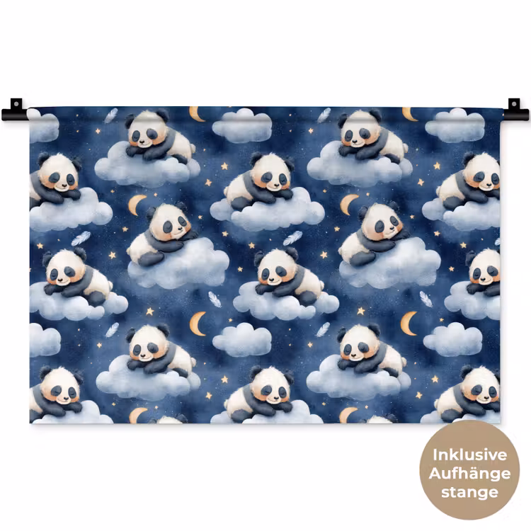 Panda's - Slapen - Blauw Wandkleed katoen klein 269 -t3d_DE
