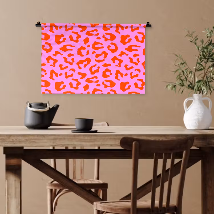 Panter - Rood - Roze Wandkleed katoen klein 269 -sfeer6