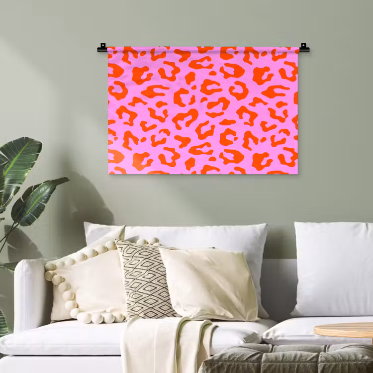 Panter - Rood - Roze Wandkleed katoen klein 269 -sfeer7