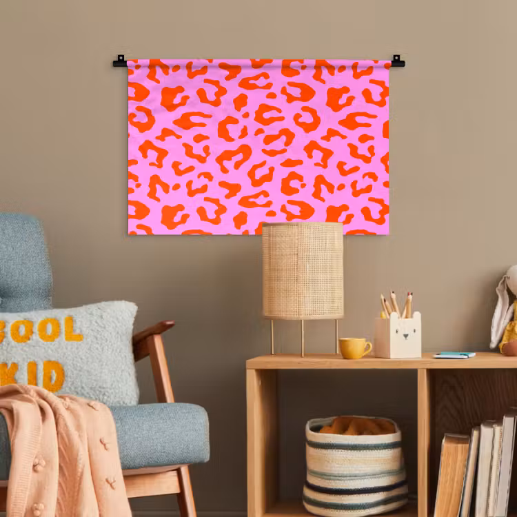 Panter - Rood - Roze Wandkleed katoen klein 269 -wsfeer4_kind