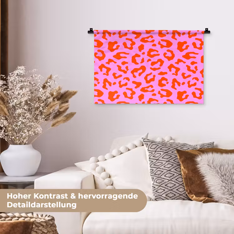 Panter - Rood - Roze Wandkleed katoen klein 269 -tsfeer1_DE