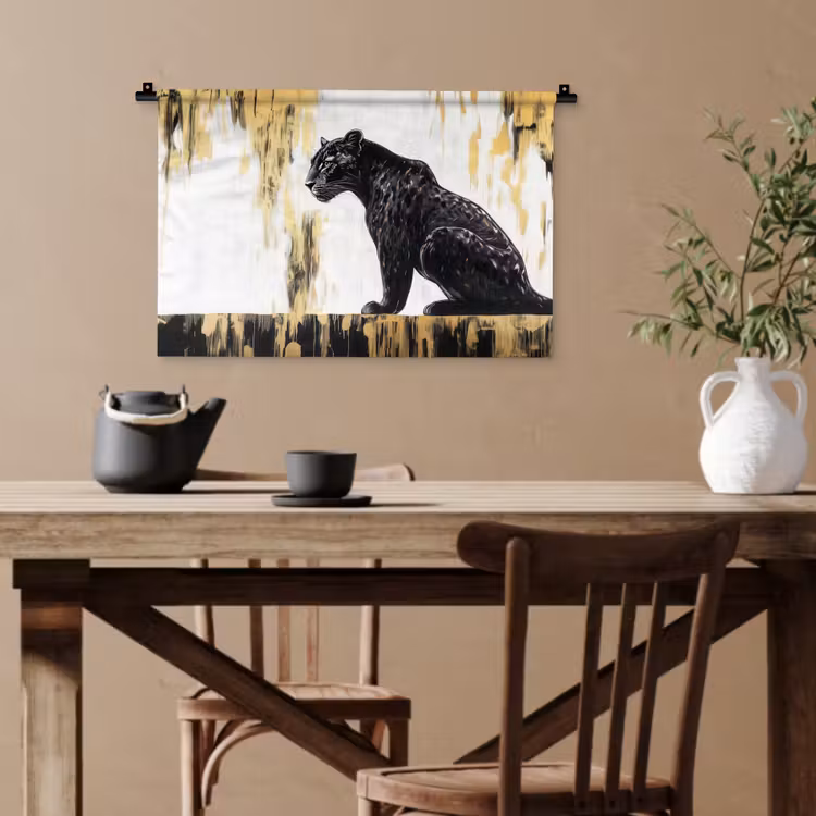 Panter - Zwart - Abstract - Goud Wandkleed katoen klein -sfeer6