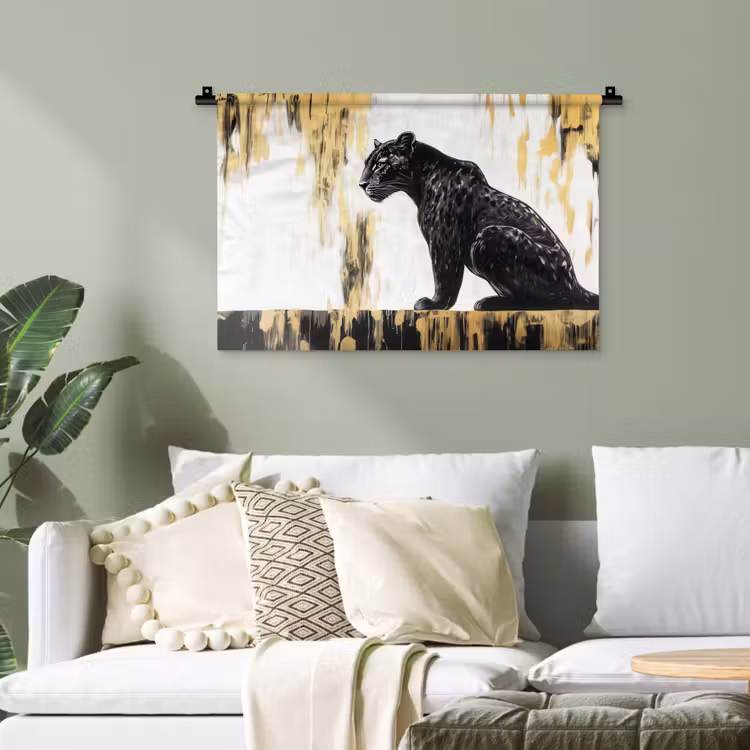 Panter - Zwart - Abstract - Goud Wandkleed katoen klein -sfeer7