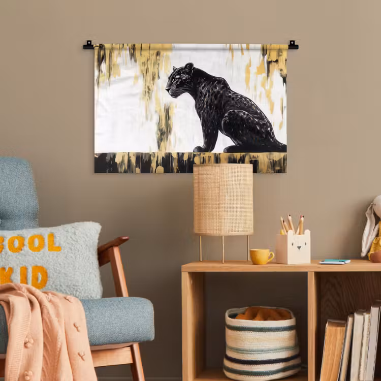 Panter - Zwart - Abstract - Goud Wandkleed katoen klein -wsfeer4_kind