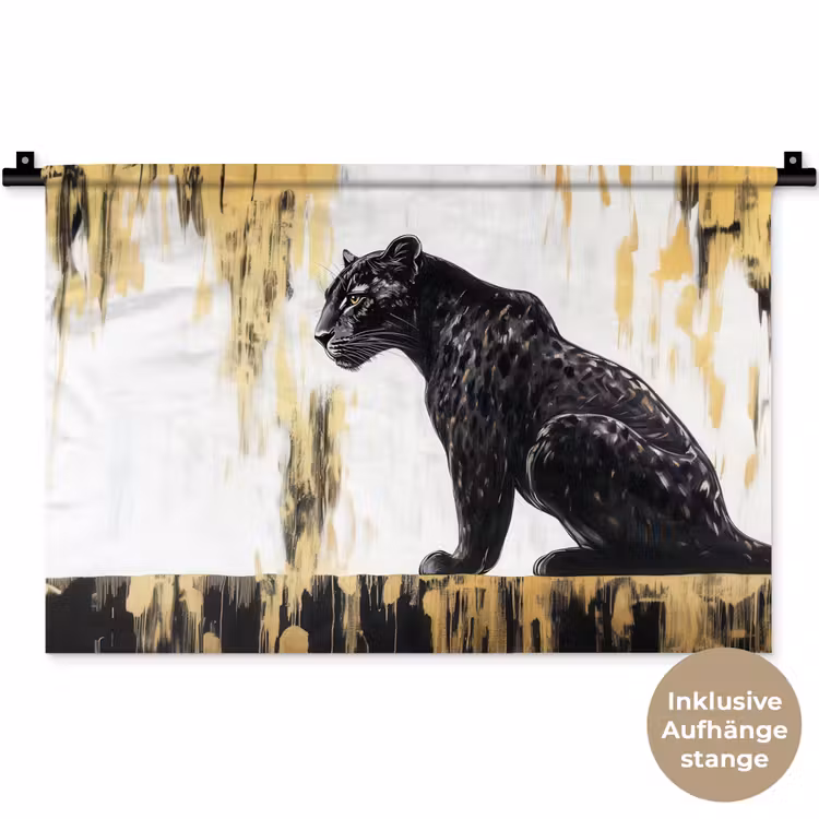 Panter - Zwart - Abstract - Goud Wandkleed katoen klein -t3d_DE