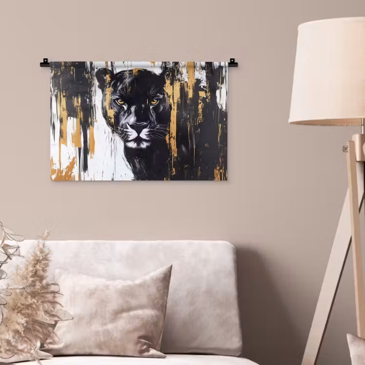Panter - Zwart - Abstract - Verfstreken Wandkleed katoen klein -sfeer4