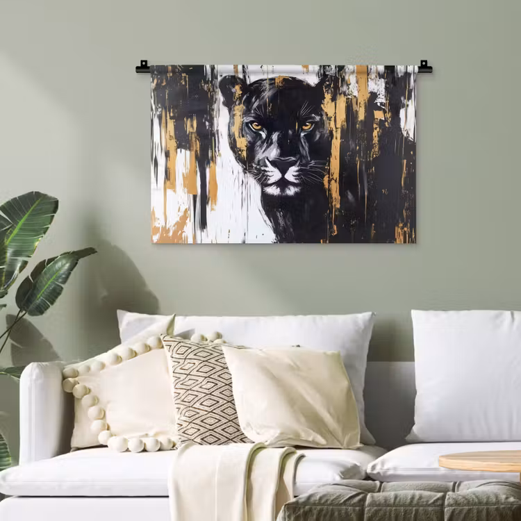 Panter - Zwart - Abstract - Verfstreken Wandkleed katoen klein -sfeer7