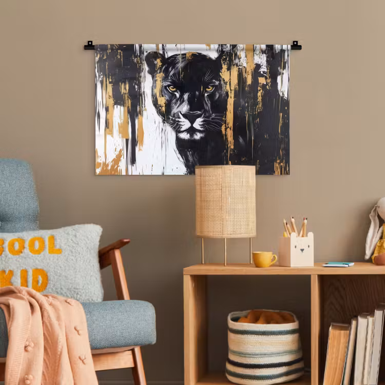 Panter - Zwart - Abstract - Verfstreken Wandkleed katoen klein -wsfeer4_kind