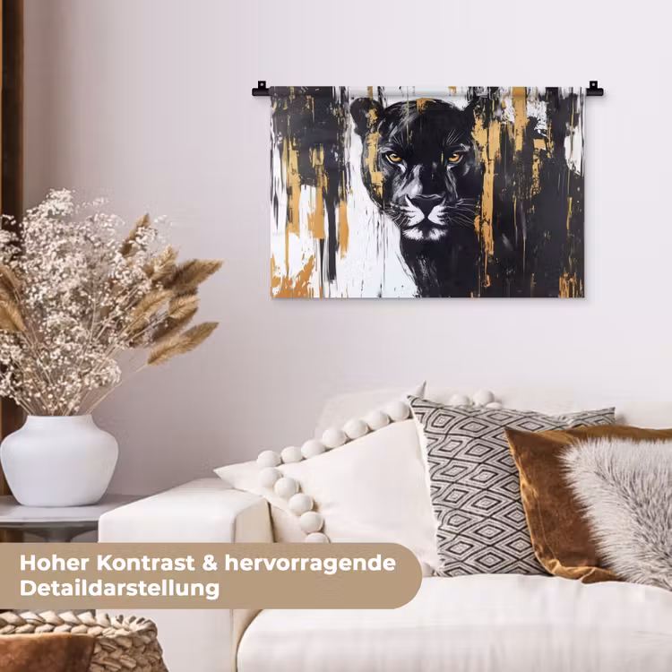 Panter - Zwart - Abstract - Verfstreken Wandkleed katoen klein -tsfeer1_DE