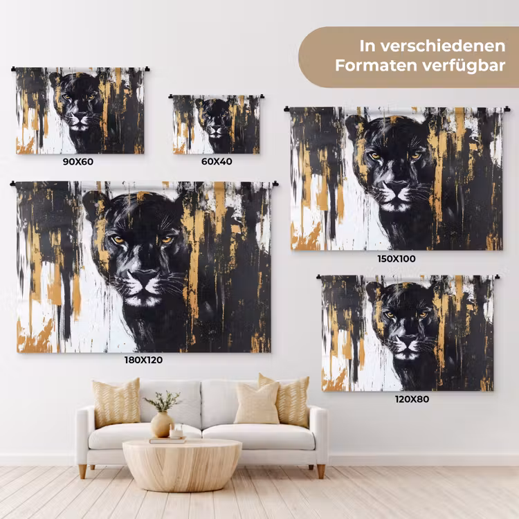 Panter - Zwart - Abstract - Verfstreken Wandkleed katoen klein -tsfeer8_DE