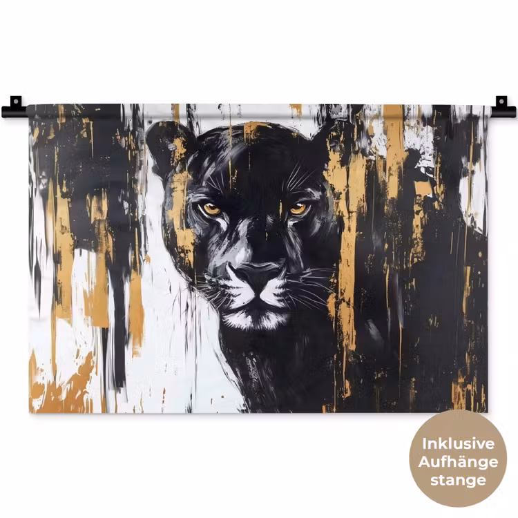 Panter - Zwart - Abstract - Verfstreken Wandkleed katoen klein -t3d_DE