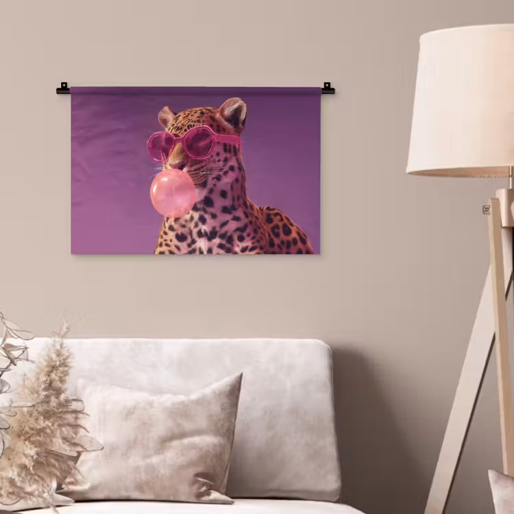 Panter - Zonnebril - Kauwgombel - Roze Wandkleed katoen klein -sfeer4