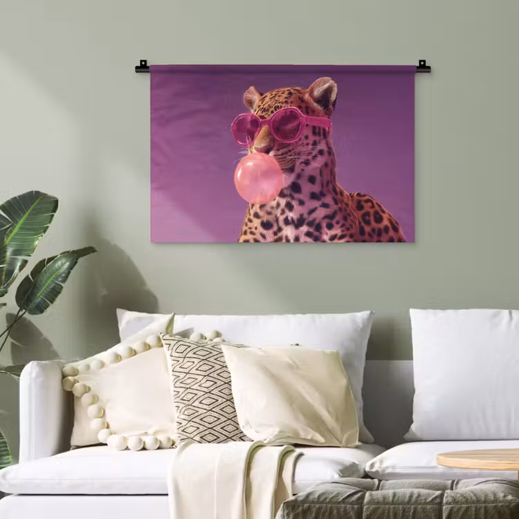 Panter - Zonnebril - Kauwgombel - Roze Wandkleed katoen klein -sfeer7