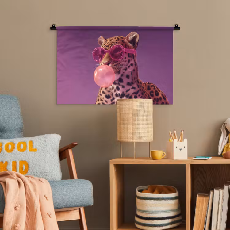 Panter - Zonnebril - Kauwgombel - Roze Wandkleed katoen klein -wsfeer4_kind
