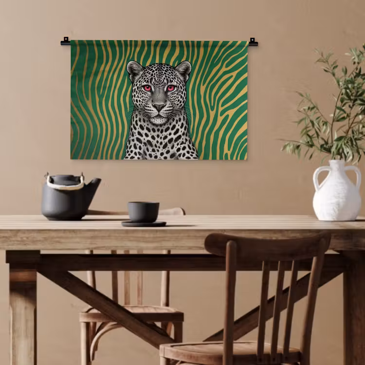 Panter - Zebrapatroon - Groen Wandkleed katoen klein -sfeer6