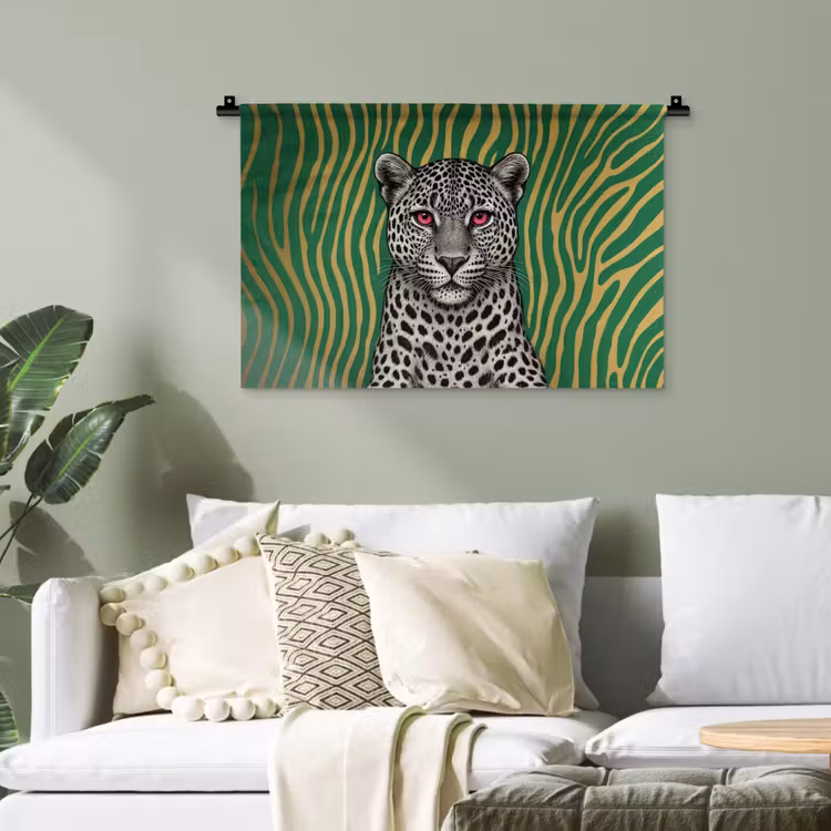 Panter - Zebrapatroon - Groen Wandkleed katoen klein -sfeer7