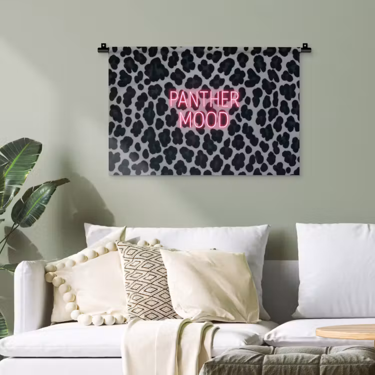 Panterprint - Zwart - Neonletters - Roze Wandkleed katoen klein -sfeer7