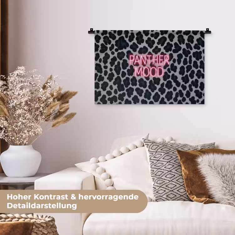 Panterprint - Zwart - Neonletters - Roze Wandkleed katoen klein -tsfeer1_DE