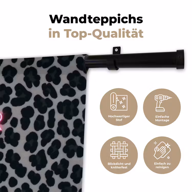 Panterprint - Zwart - Neonletters - Roze Wandkleed katoen klein -tsfeer2_DE