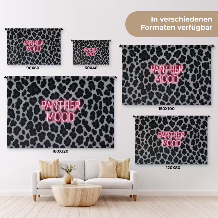 Panterprint - Zwart - Neonletters - Roze Wandkleed katoen klein -tsfeer8_DE