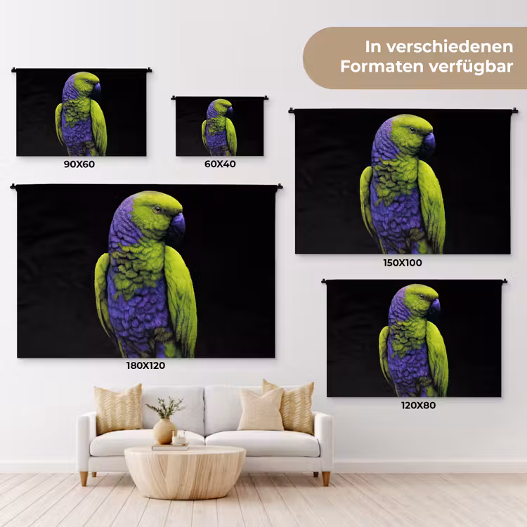 Papegaai - Veren - Opvallend - Groen Wandkleed katoen klein -tsfeer8_DE