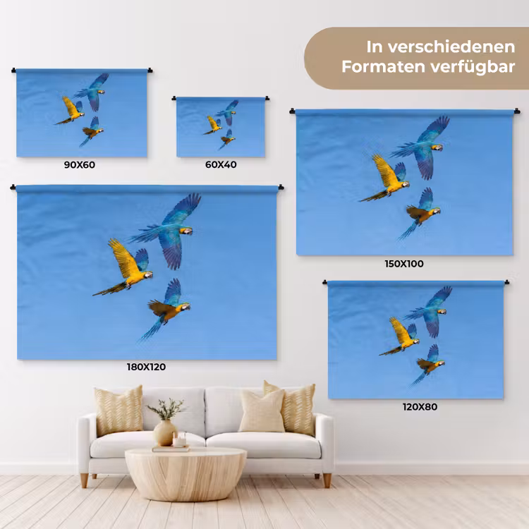 Papagaai - Vliegen - Blauw - Geel Wandkleed katoen klein -tsfeer8_DE