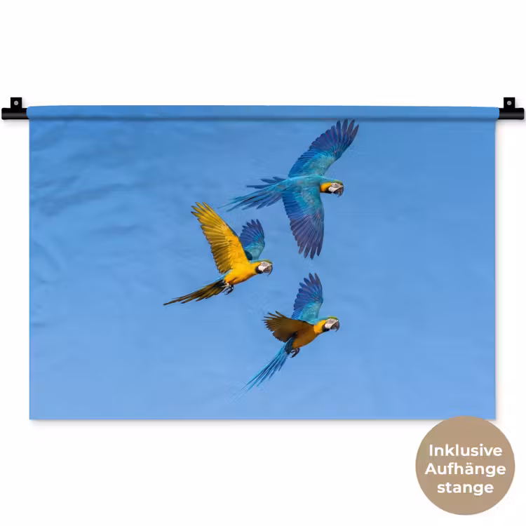 Papagaai - Vliegen - Blauw - Geel Wandkleed katoen klein -t3d_DE
