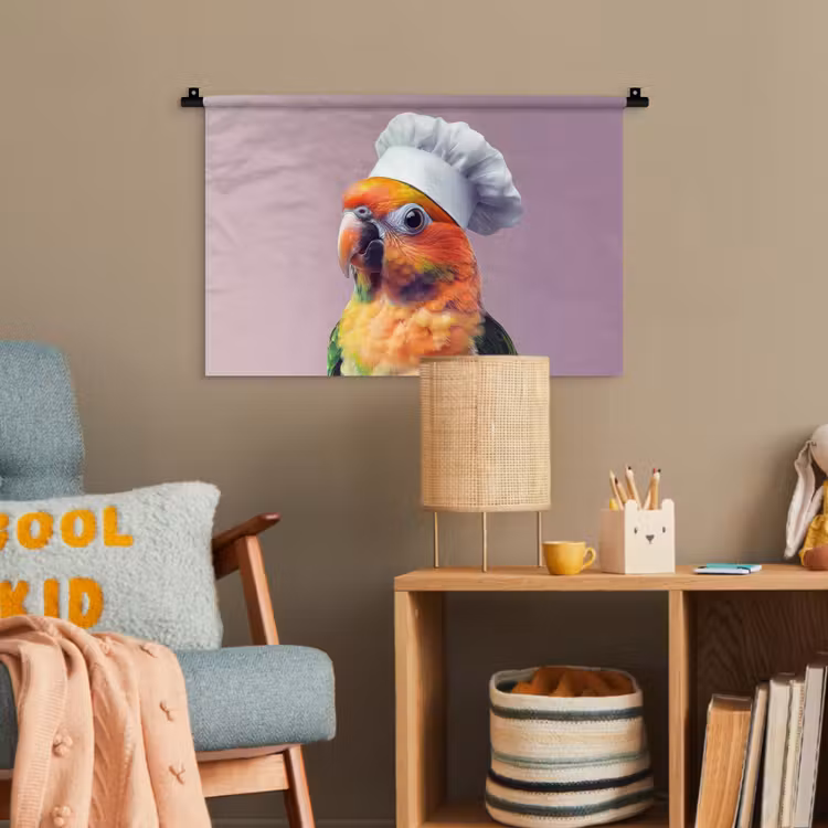 Papegaai - Koksmuts - Nieuwsgierig - Vogel Wandkleed katoen klein -wsfeer4_kind