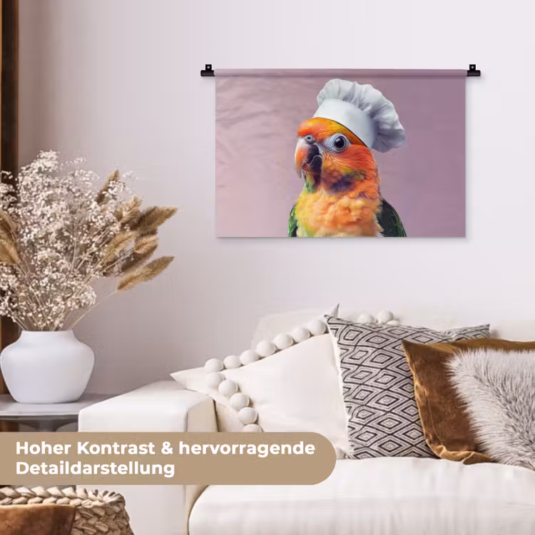 Papegaai - Koksmuts - Nieuwsgierig - Vogel Wandkleed katoen klein -tsfeer1_DE