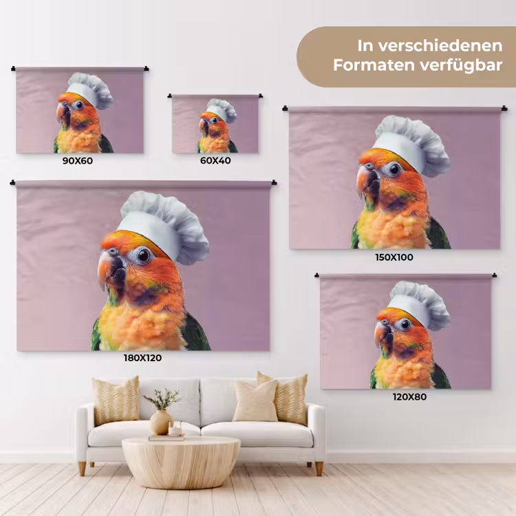 Papegaai - Koksmuts - Nieuwsgierig - Vogel Wandkleed katoen klein -tsfeer8_DE