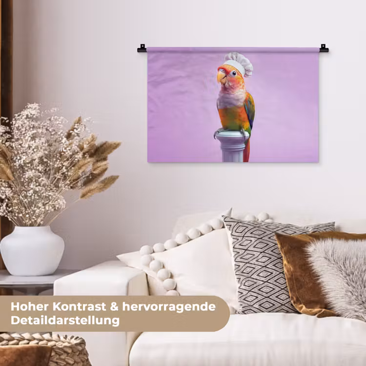 Papegaai - Koksmuts - Pilaar - Vogel Wandkleed katoen klein -tsfeer1_DE