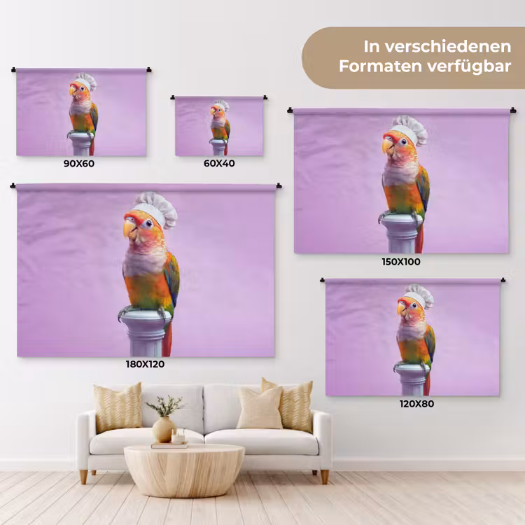 Papegaai - Koksmuts - Pilaar - Vogel Wandkleed katoen klein -tsfeer8_DE