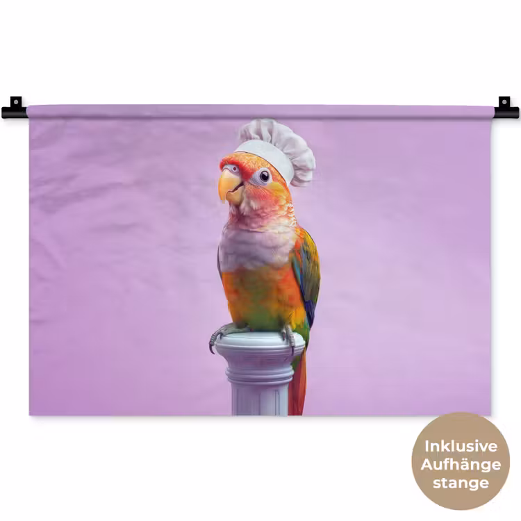 Papegaai - Koksmuts - Pilaar - Vogel Wandkleed katoen klein -t3d_DE