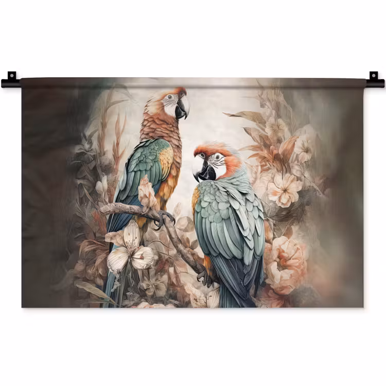 Papegaaien - Vogels - Natuur - Bloemen Wandkleed katoen klein -zz3d