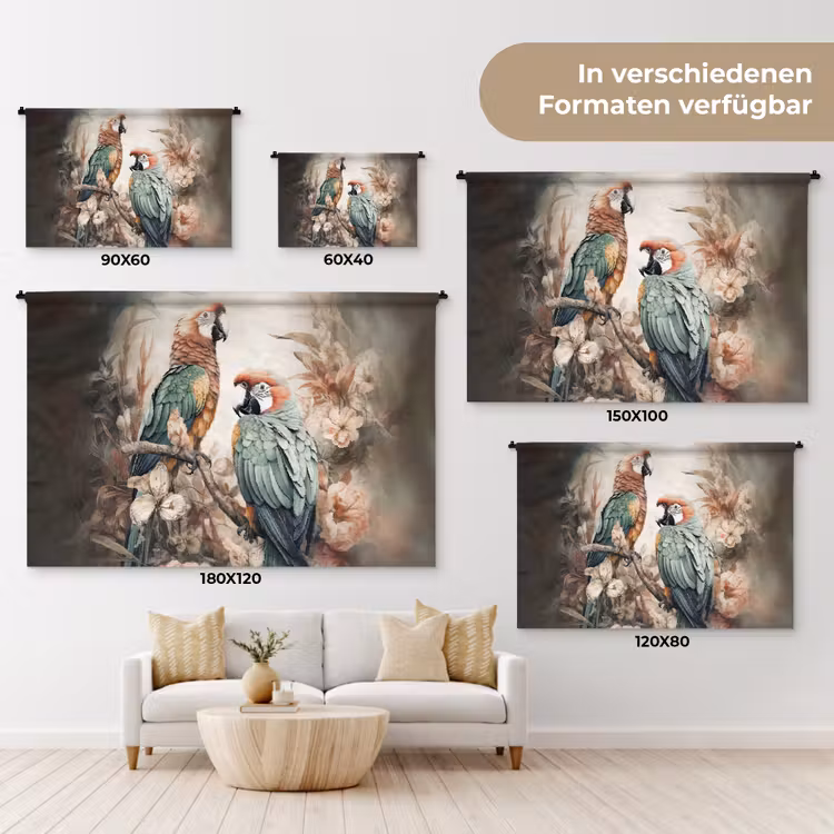 Papegaaien - Vogels - Natuur - Bloemen Wandkleed katoen klein -tsfeer8_DE